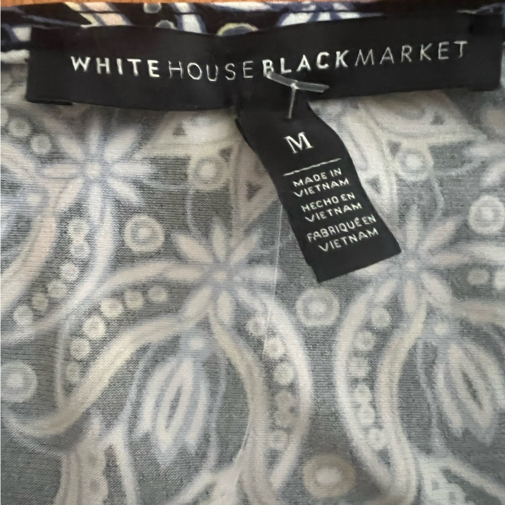 White House Black Market Black and White Patterned Top Size Medium Cold Shoulder - Picture 6 of 8